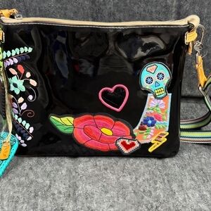 Vibrant Embroidered Black Crossbody Bag